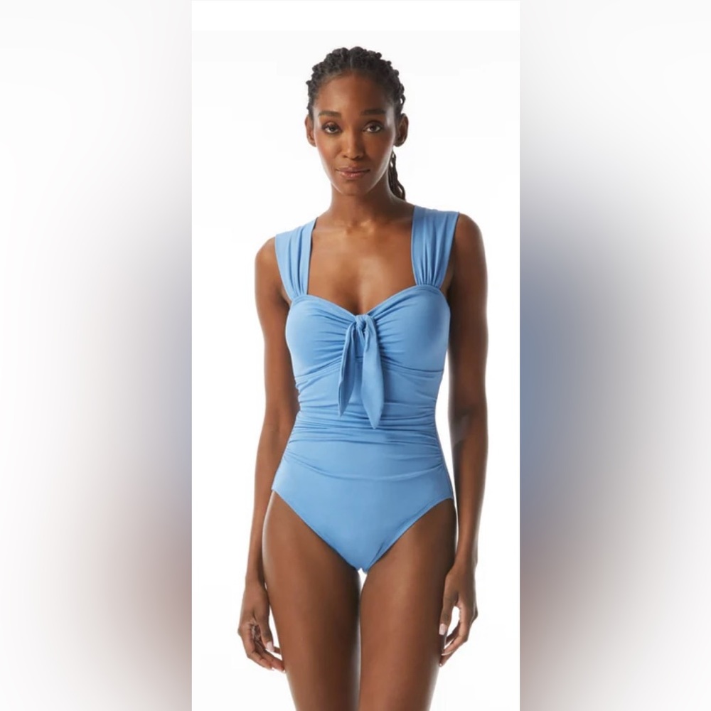 Carmen Marc Valvo Tie Front One-Piece Swimsuit - style C66439 Riveria Blue